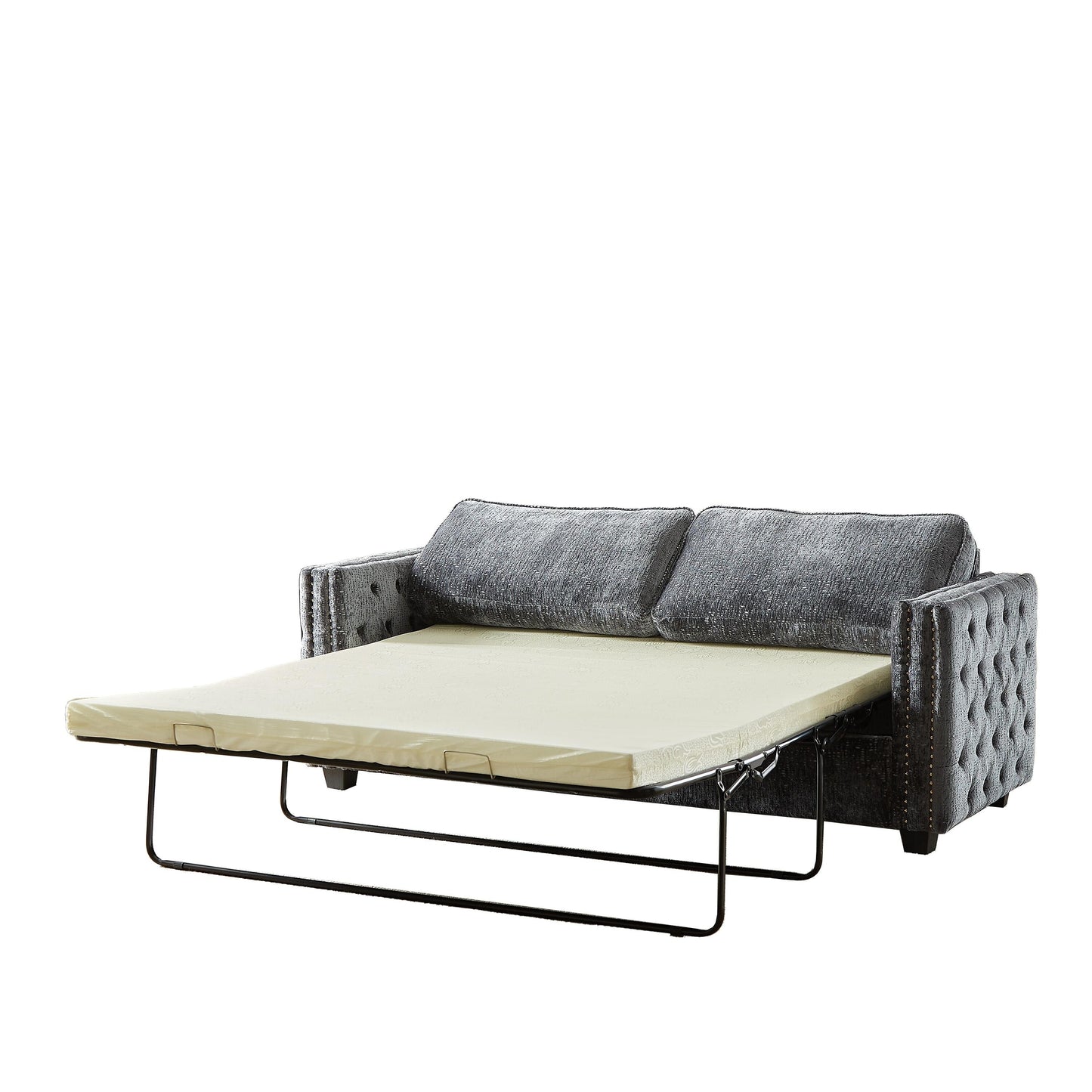 Divano letto in ciniglia grigia con materasso in memory foam