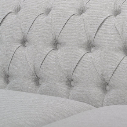 Divano Chesterfield grigio 84.75 imbottito con bottoni, 3 posti, borchie e gambe in legno