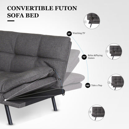 Divano letto trasformabile grigio con braccioli regolabili