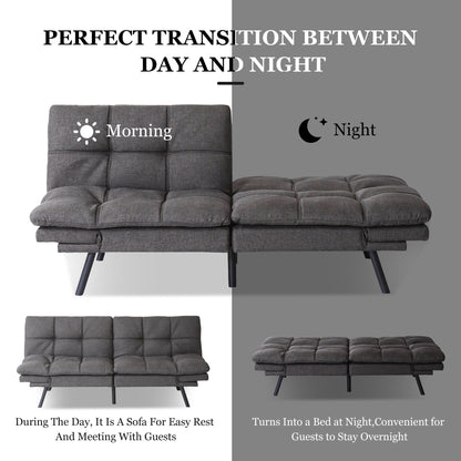 Divano letto trasformabile grigio con braccioli regolabili