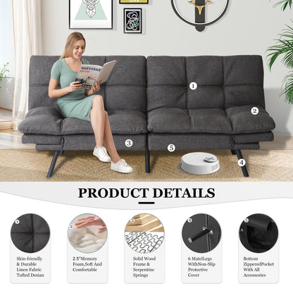 Divano letto trasformabile grigio con braccioli regolabili