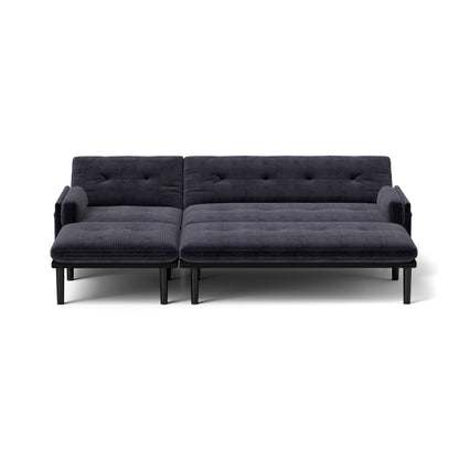 Divano a 3 posti regolabile in velluto a coste grigio e letto per gli ospiti