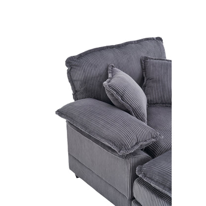 Divano a seduta profonda in velluto a coste grigio con pouf