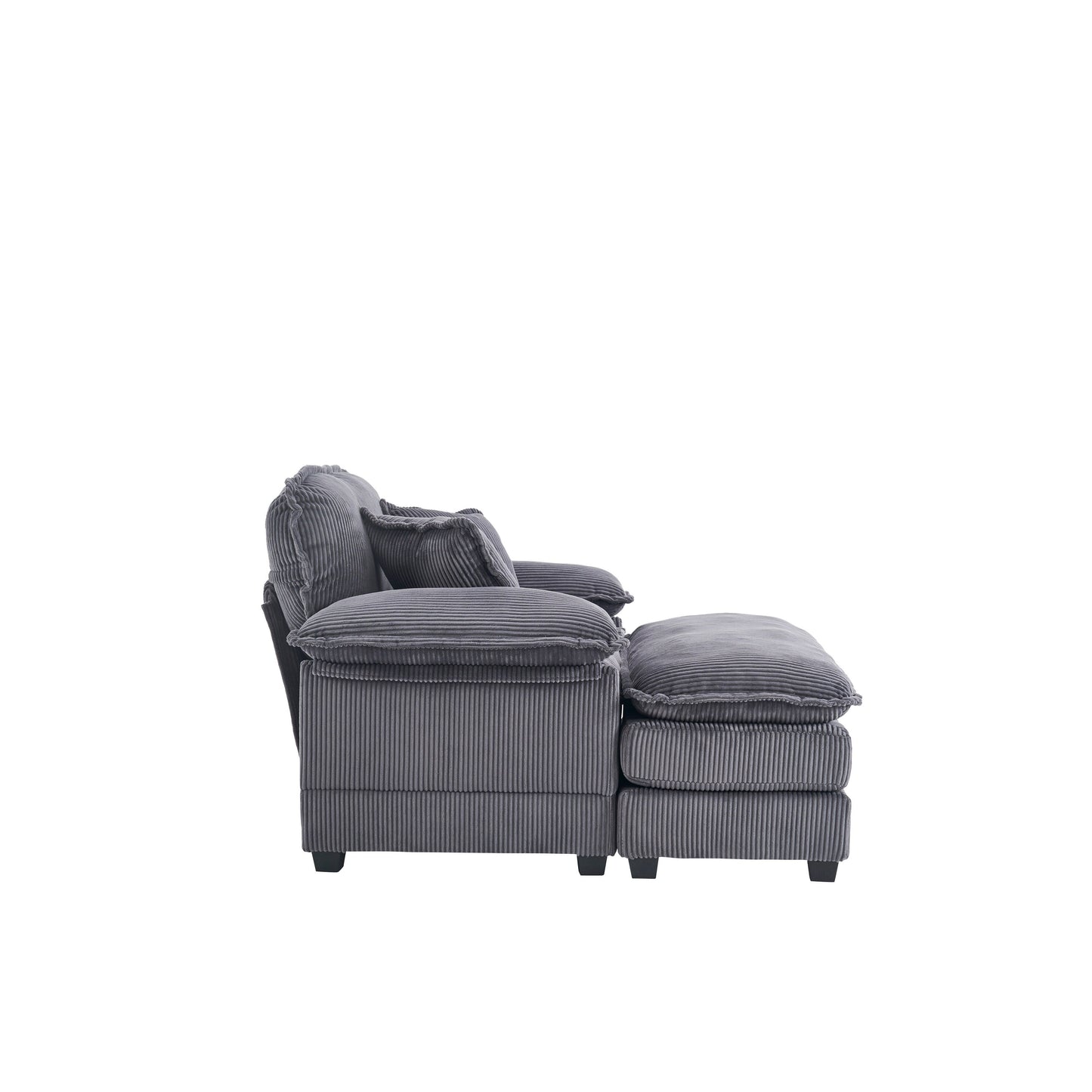 Divano a seduta profonda in velluto a coste grigio con pouf