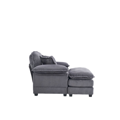 Divano a seduta profonda in velluto a coste grigio con pouf