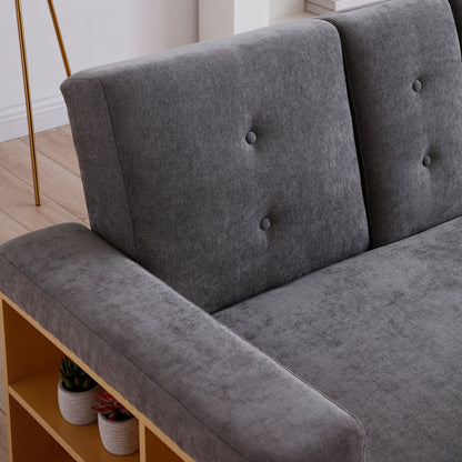 Divano letto trasformabile in lino e cotone grigio con contenitore