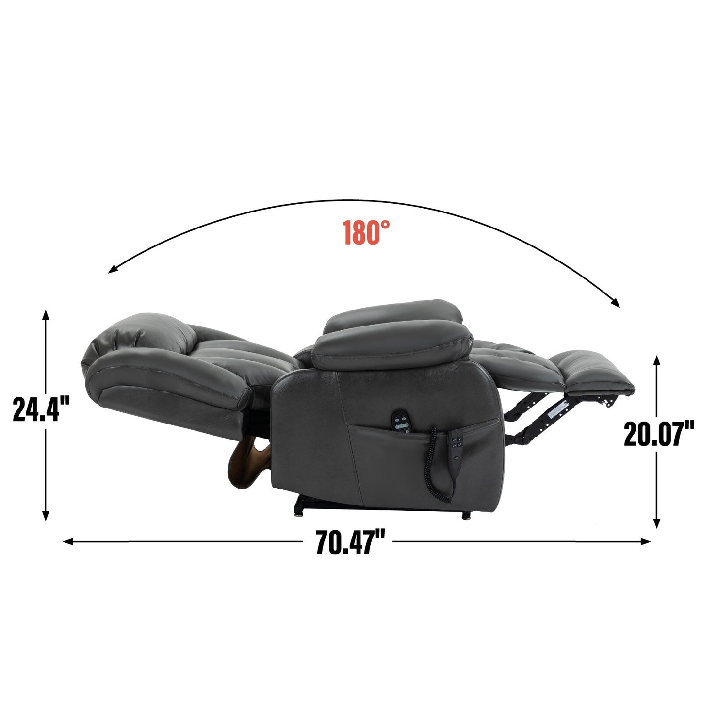 Poltrona reclinabile con doppio motore grigio, reclinazione di 180°, massaggio a 8 punti, supporto lombare riscaldato e capacità di 350 libbre