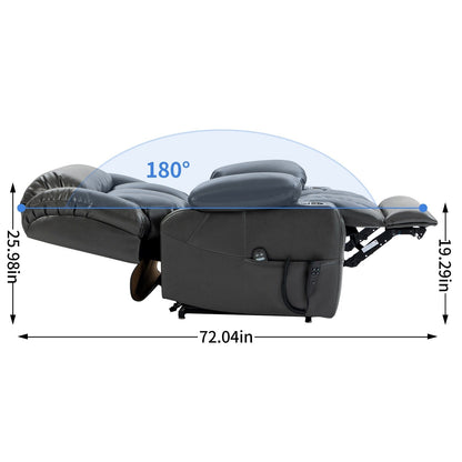Poltrona reclinabile elettrica a doppio motore grigia con massaggio a 8 punti, riscaldamento lombare, portabicchieri in acciaio inossidabile e tasche laterali