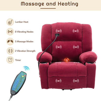 Poltrona reclinabile elettrica grigia con massaggio, riscaldamento, portabicchieri e supporto per telefono girevole a 360°, opzioni di reclinazione regolabili