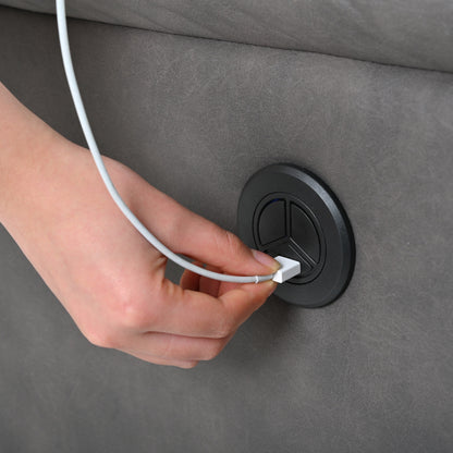 Poltrona reclinabile elettrica grigia con porta USB, controllo laterale e schienale comodo per piccoli spazi