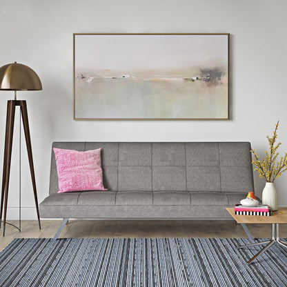 Divano letto in tessuto grigio con struttura in metallo