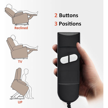 Poltrona reclinabile elettrica in tessuto grigio per anziani, con telecomando, cuscino imbottito, tasca laterale e struttura resistente