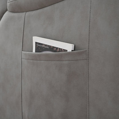 Poltrona reclinabile elettrica in tessuto grigio per anziani, con telecomando, cuscino imbottito, tasca laterale e struttura resistente