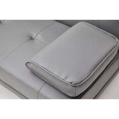 Divano letto a due posti in similpelle grigia con portabicchieri