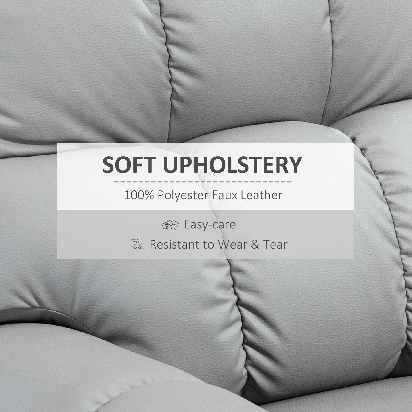 Poltrona reclinabile a dondolo in pelle grigia con rotazione a 360°, comfort imbottito, poggiapiedi e meccanismo di reclinazione manuale