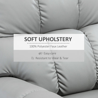 Poltrona reclinabile a dondolo in pelle grigia con rotazione a 360°, comfort imbottito, poggiapiedi e meccanismo di reclinazione manuale