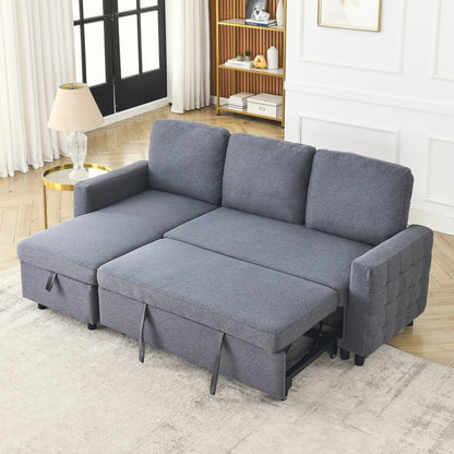 Divano componibile in lino grigio da 78,8'' con chaise longue reversibile, vano portaoggetti e seduta in schiuma ad alta densità