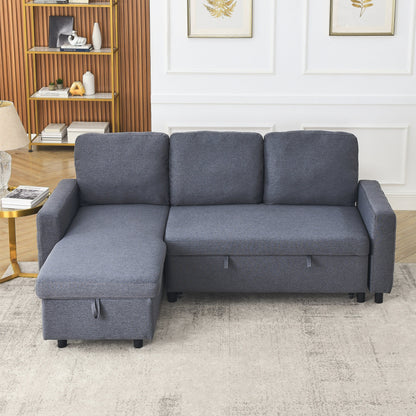 Divano componibile in lino grigio da 78,8'' con chaise longue reversibile, vano portaoggetti e seduta in schiuma ad alta densità