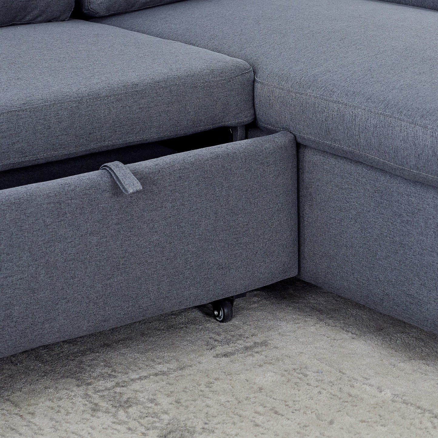 Divano componibile in lino grigio da 78,8'' con chaise longue reversibile, vano portaoggetti e seduta in schiuma ad alta densità