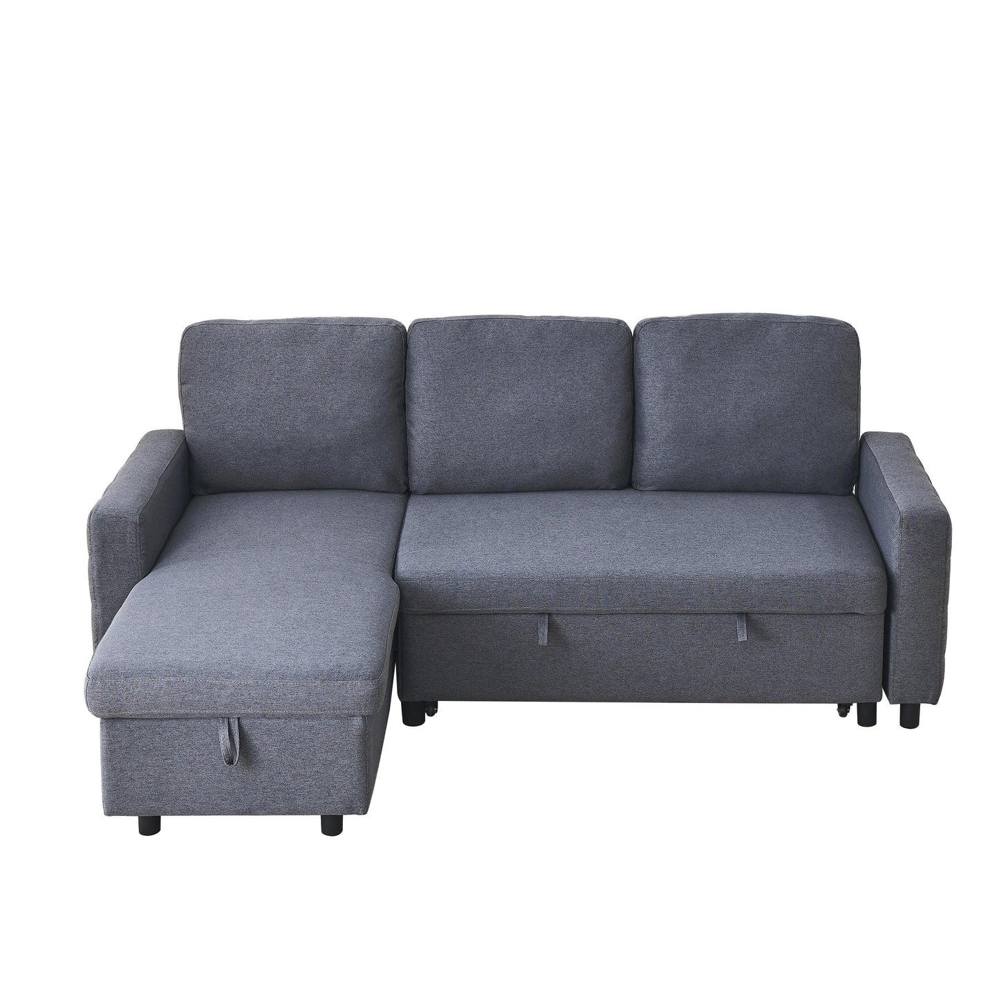 Divano componibile in lino grigio da 78,8'' con chaise longue reversibile, vano portaoggetti e seduta in schiuma ad alta densità