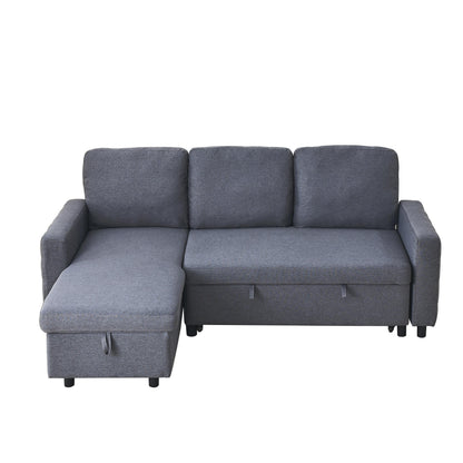 Divano componibile in lino grigio da 78,8'' con chaise longue reversibile, vano portaoggetti e seduta in schiuma ad alta densità