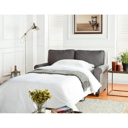 Divano letto a due posti in lino grigio con materasso in memory foam