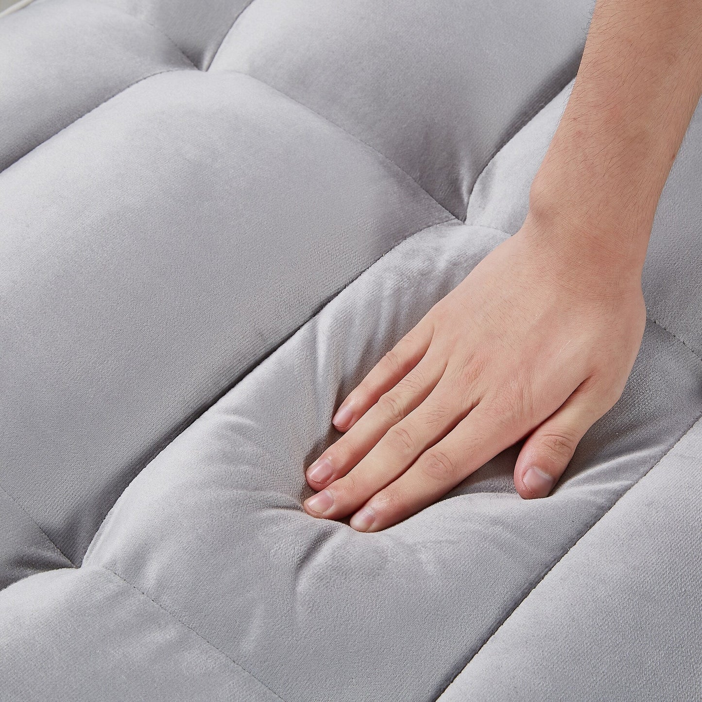 Divano letto singolo convertibile in velluto 3 in 1 grigio moderno da 35,83 cm con schienale regolabile e porta di ricarica USB per soggiorno