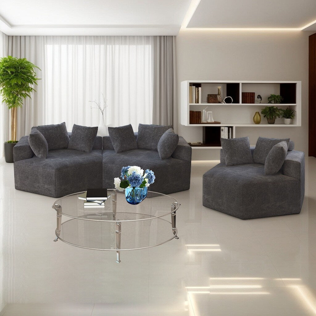 Divano letto singolo moderno grigio 54 in ciniglia e spugna con cuscino per schienale per soggiorno