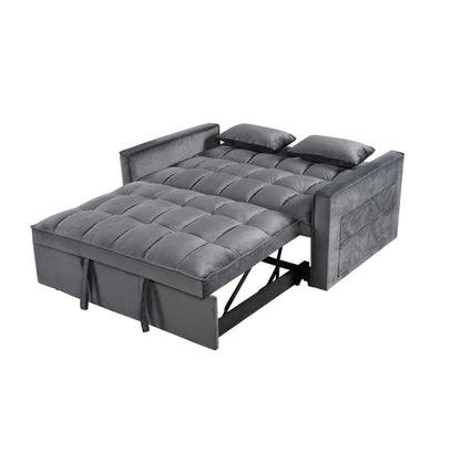 Divano letto trasformabile in flanella 3 in 1 grigio moderno da 55,12 pollici con schienale regolabile e spazio di archiviazione per il soggiorno