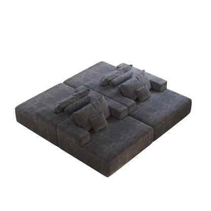 Divano letto singolo moderno grigio da 55 pollici in ciniglia e spugna con cuscino per schienale per soggiorno