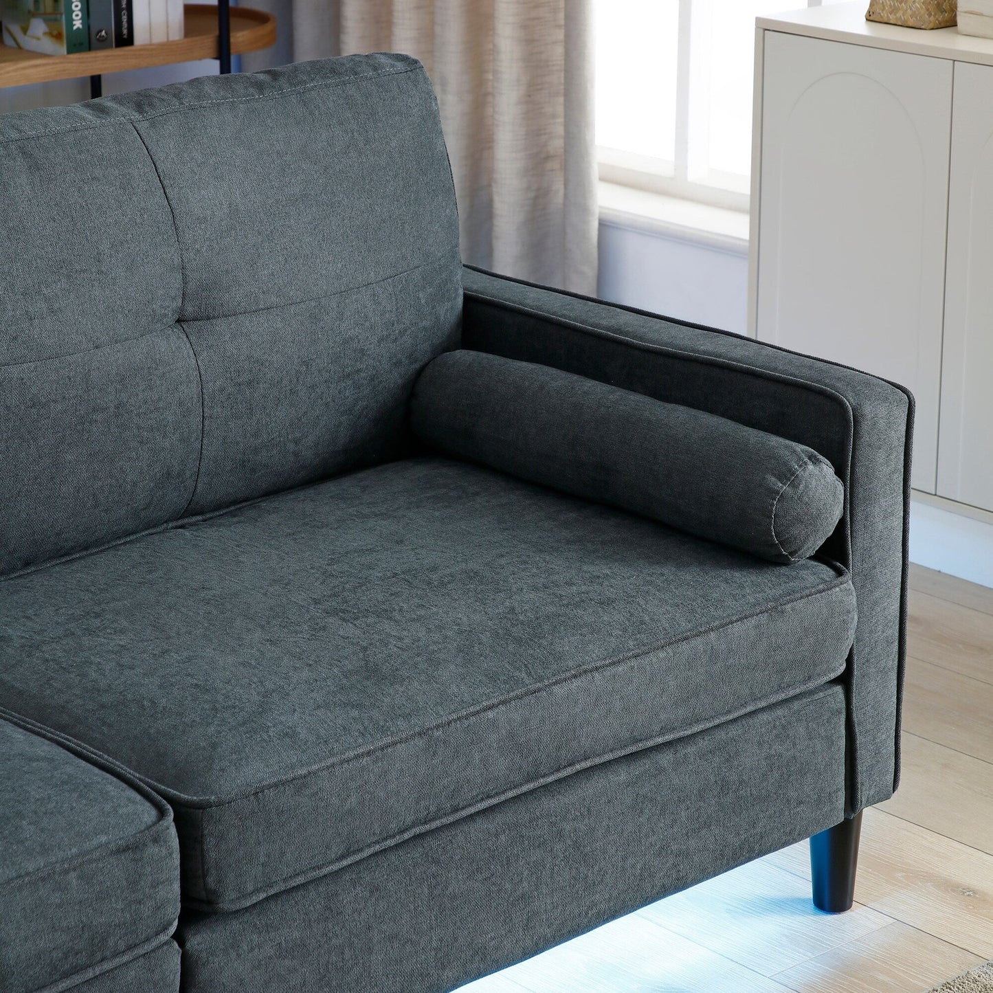 Divano a due posti in lino grigio moderno da 57,87 pollici con luci a LED e 2 porte USB per soggiorno