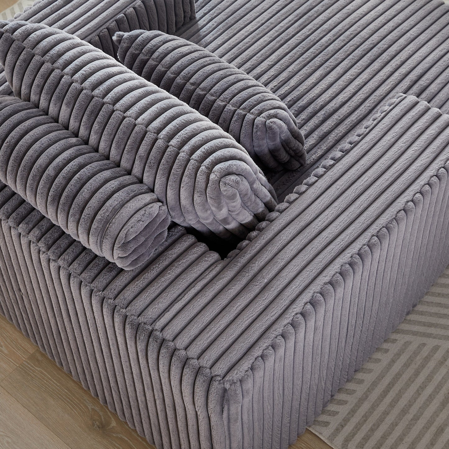 Poltrona lounge moderna in velluto a coste grigio da 62,5 pollici con 2 cuscini per soggiorno