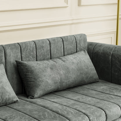 Divano letto estraibile 3 in 1 moderno grigio 68 in schiuma con chiodi in rame e due cassetti