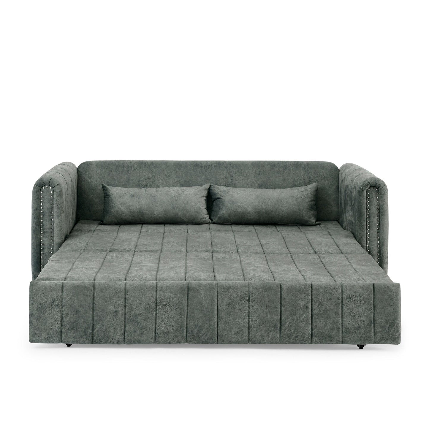 Divano letto estraibile 3 in 1 moderno grigio 68 in schiuma con chiodi in rame e due cassetti