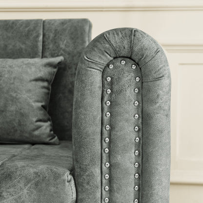 Divano letto estraibile 3 in 1 moderno grigio 68 in schiuma con chiodi in rame e due cassetti