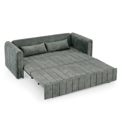 Divano letto estraibile 3 in 1 moderno grigio 68 in schiuma con chiodi in rame e due cassetti