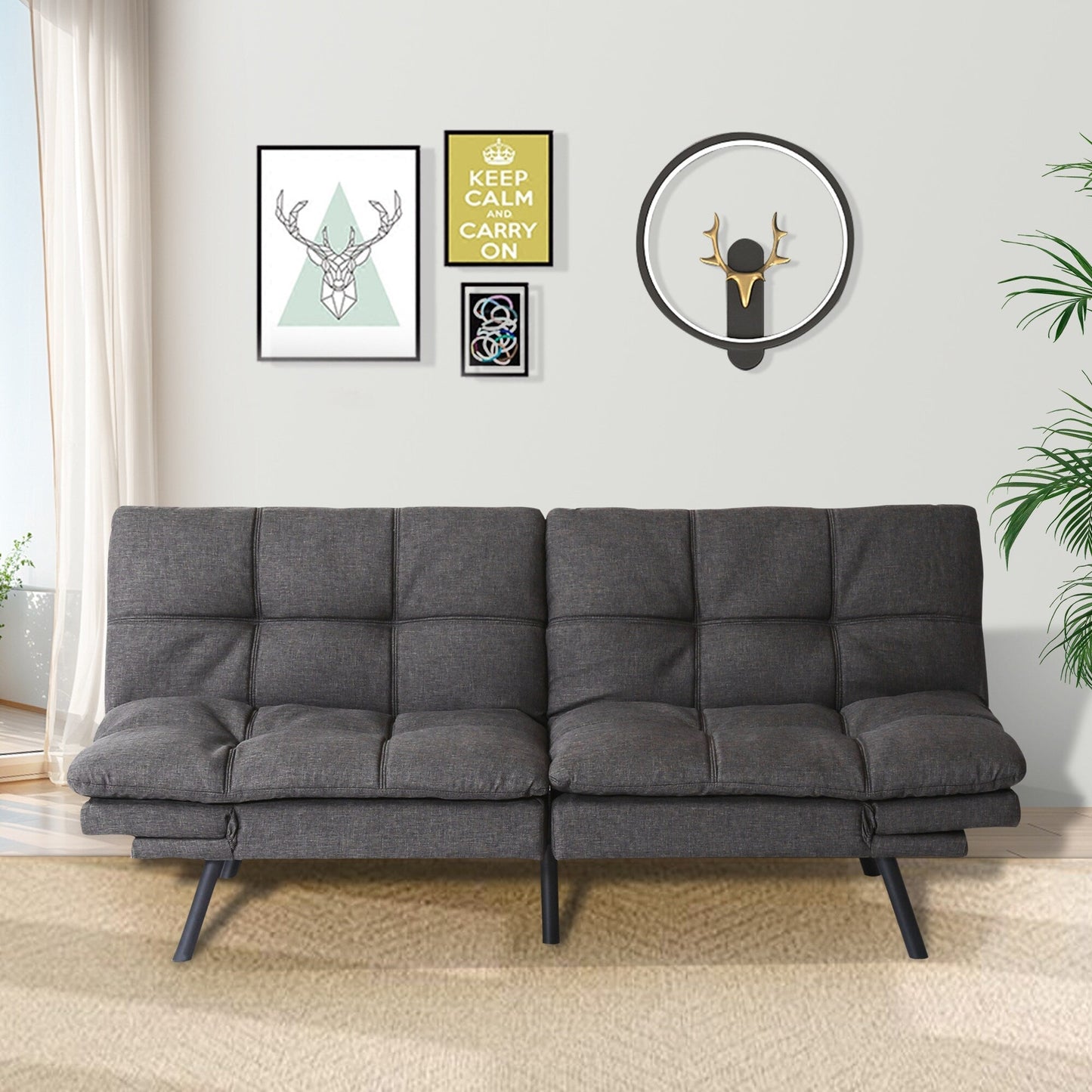 Divano letto trasformabile moderno grigio da 71 posti con schienali e braccioli regolabili per soggiorno