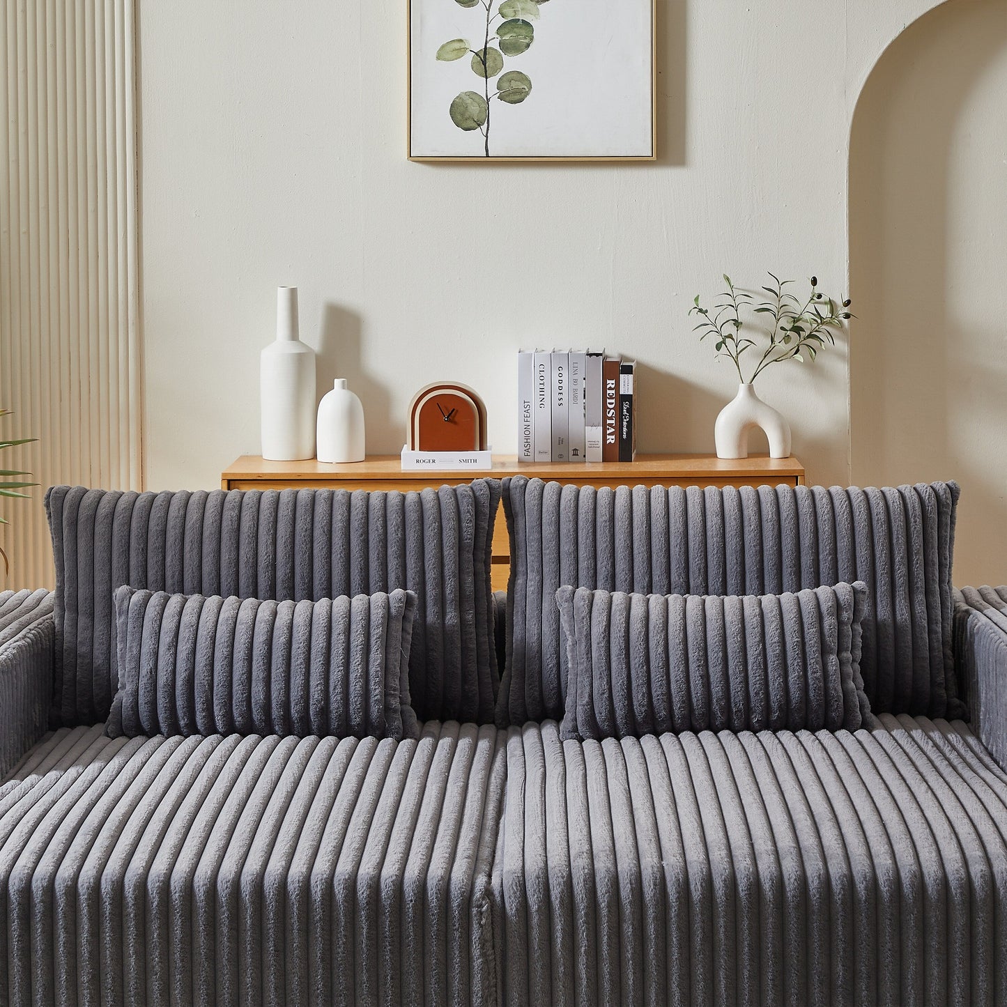 Divano letto componibile moderno grigio 87 Cloud Plush con cuscini per soggiorno