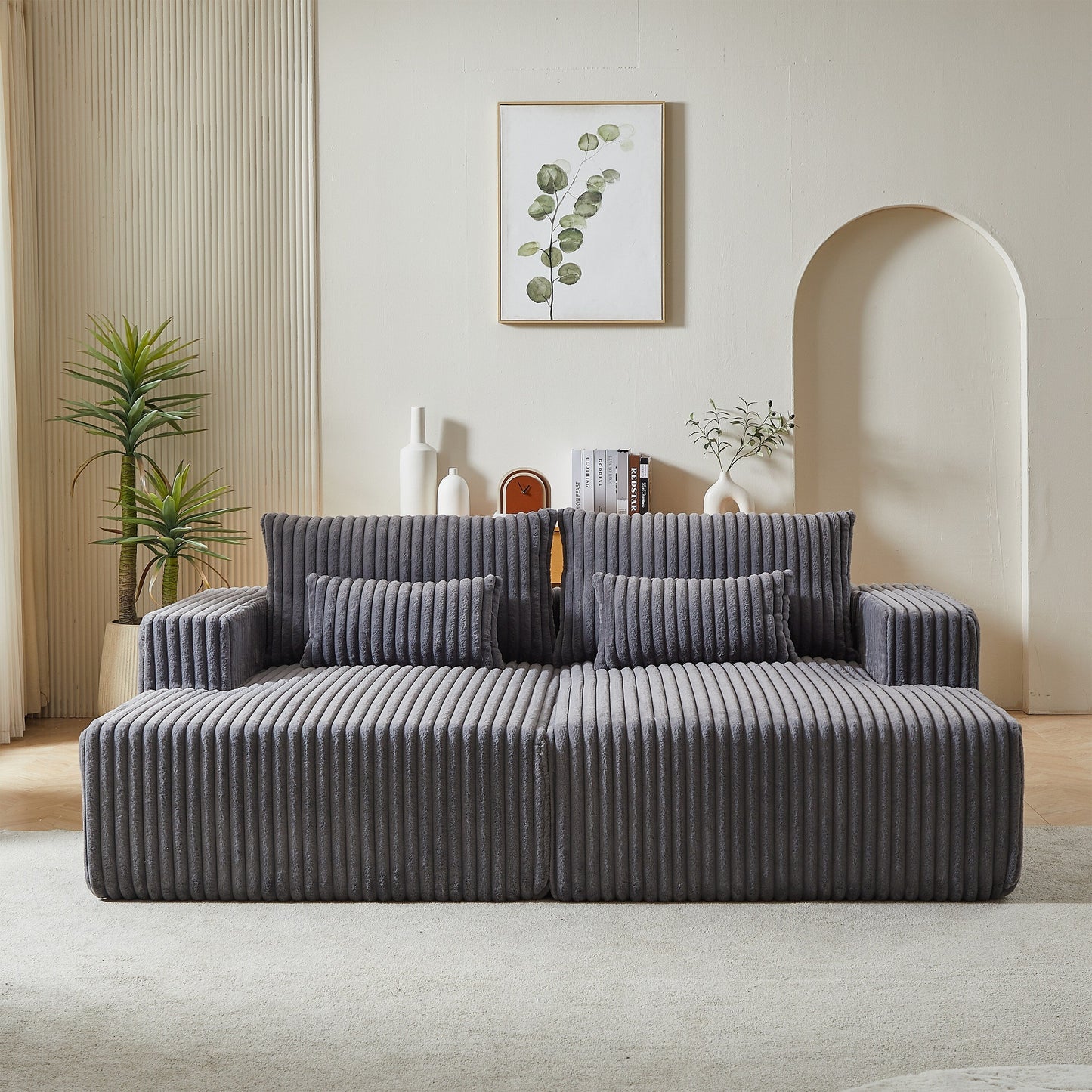 Divano letto componibile moderno grigio 87 Cloud Plush con cuscini per soggiorno