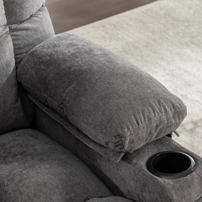 Poltrona reclinabile oversize grigia con massaggio, riscaldamento, USB e portabicchieri