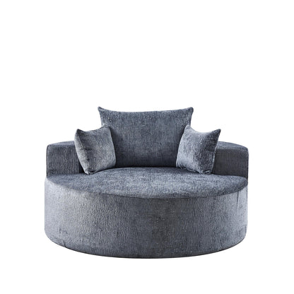 Divano letto singolo rotondo grigio in ciniglia con cuscino per lo schienale