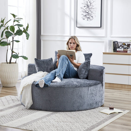 Divano letto singolo rotondo grigio in ciniglia con cuscino per lo schienale