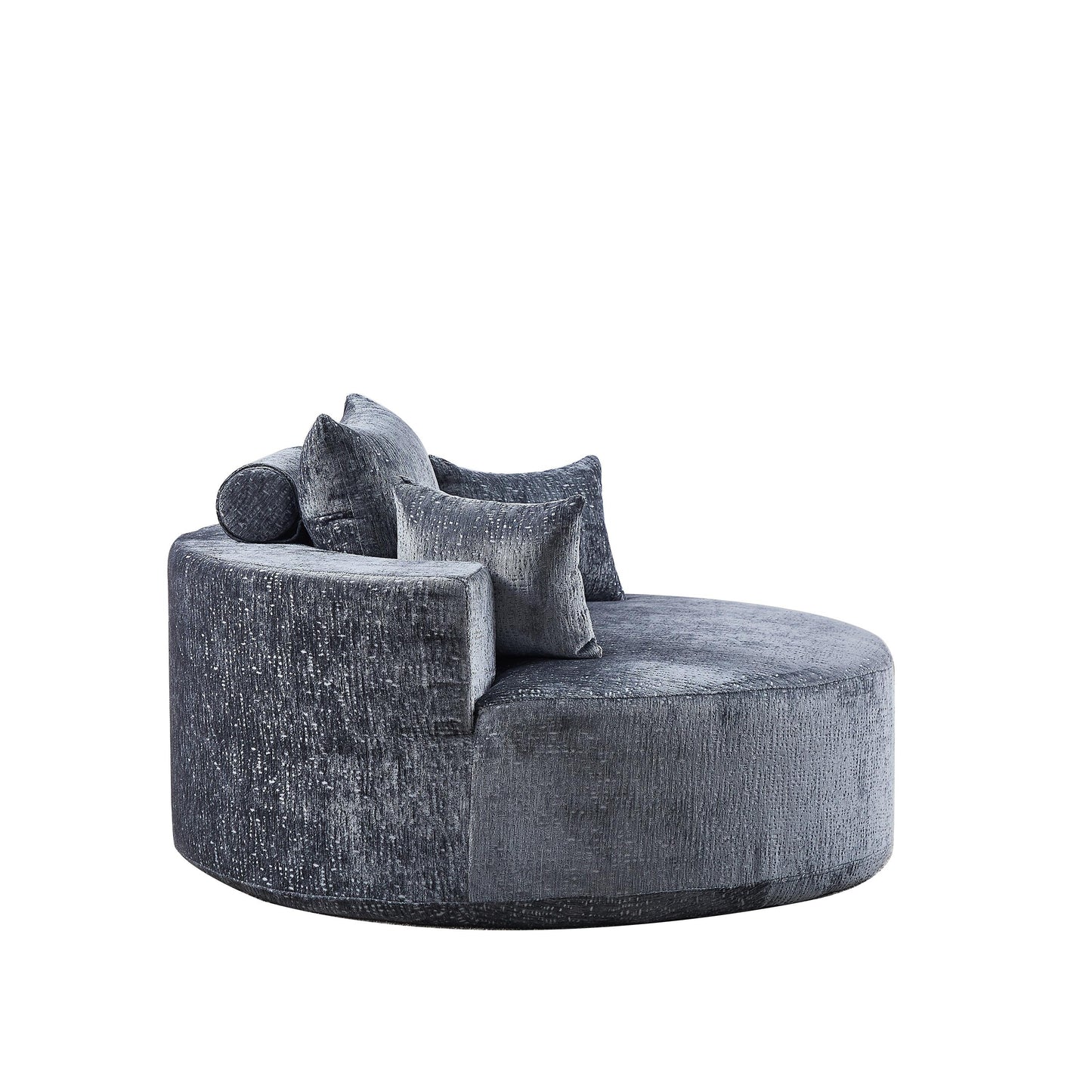 Divano letto singolo rotondo grigio in ciniglia con cuscino per lo schienale