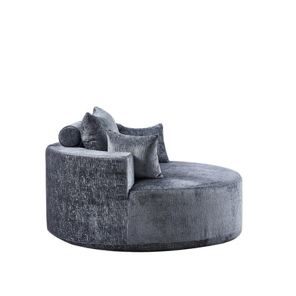 Divano letto singolo rotondo grigio in ciniglia con cuscino per lo schienale