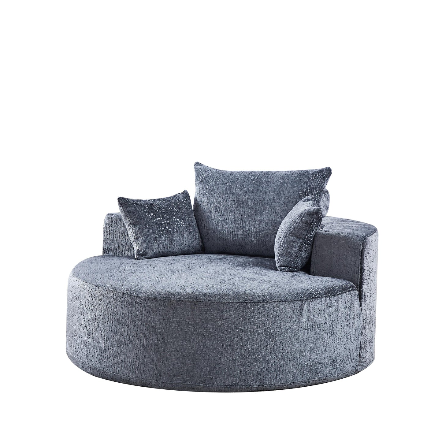 Divano letto singolo rotondo grigio in ciniglia con cuscino per lo schienale