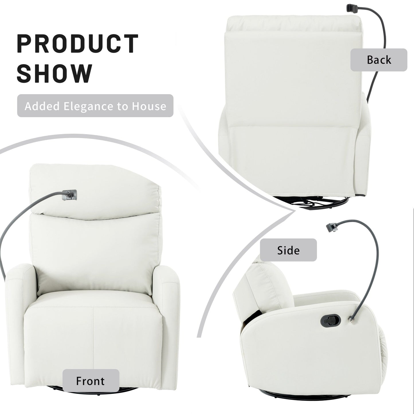 Poltrona girevole a dondolo grigia con porta telefono e poggiapiedi