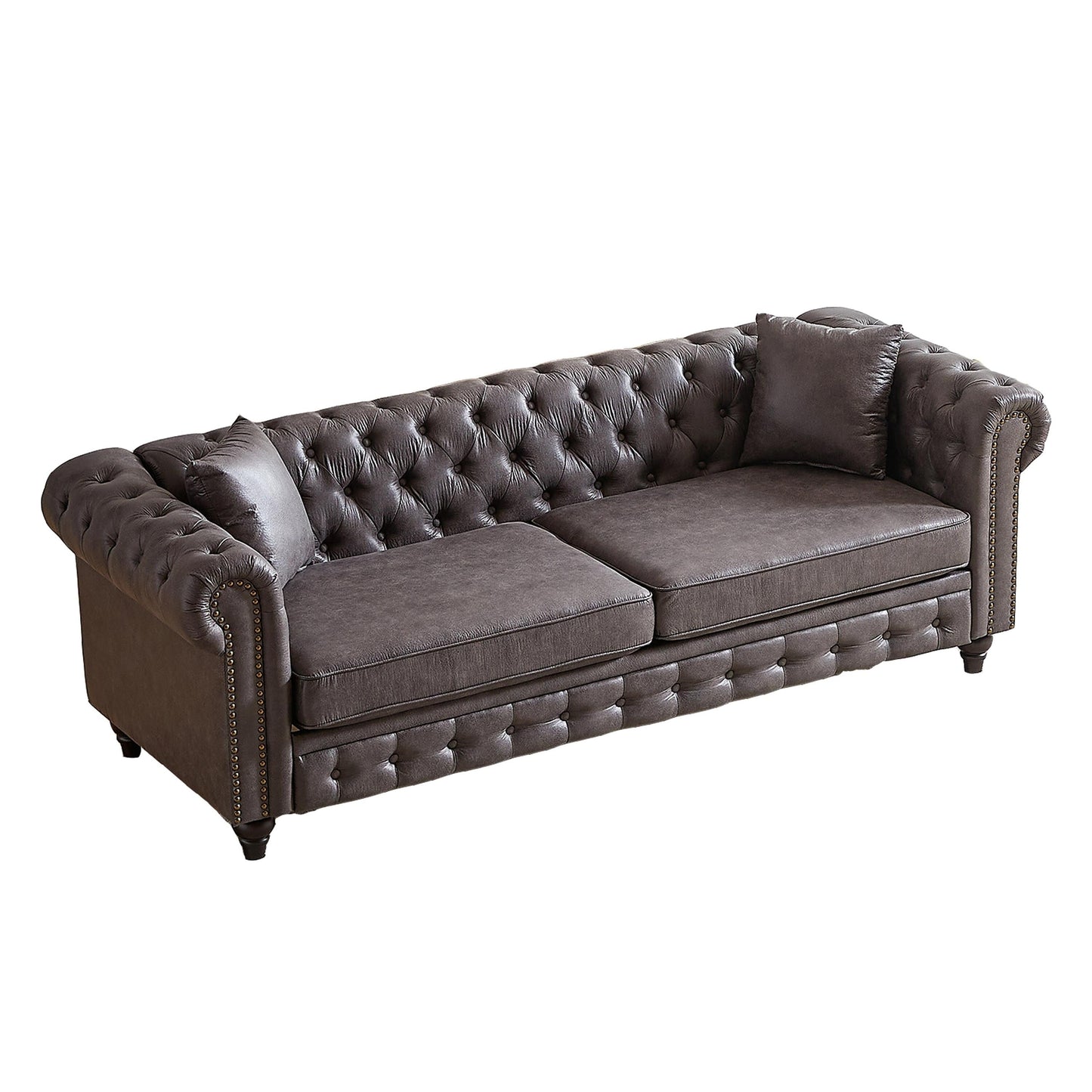 Divano Chesterfield a 3 posti in tessuto tecnico grigio