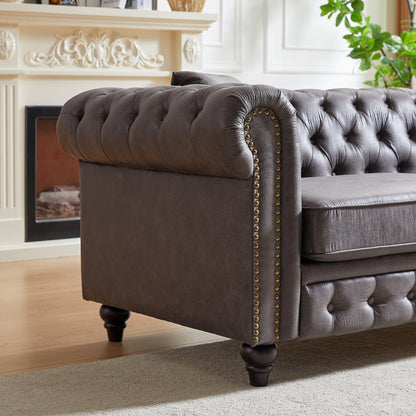 Divano Chesterfield a 3 posti in tessuto tecnico grigio