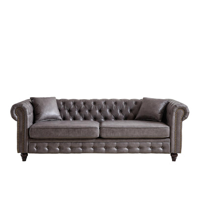 Divano Chesterfield a 3 posti in tessuto tecnico grigio