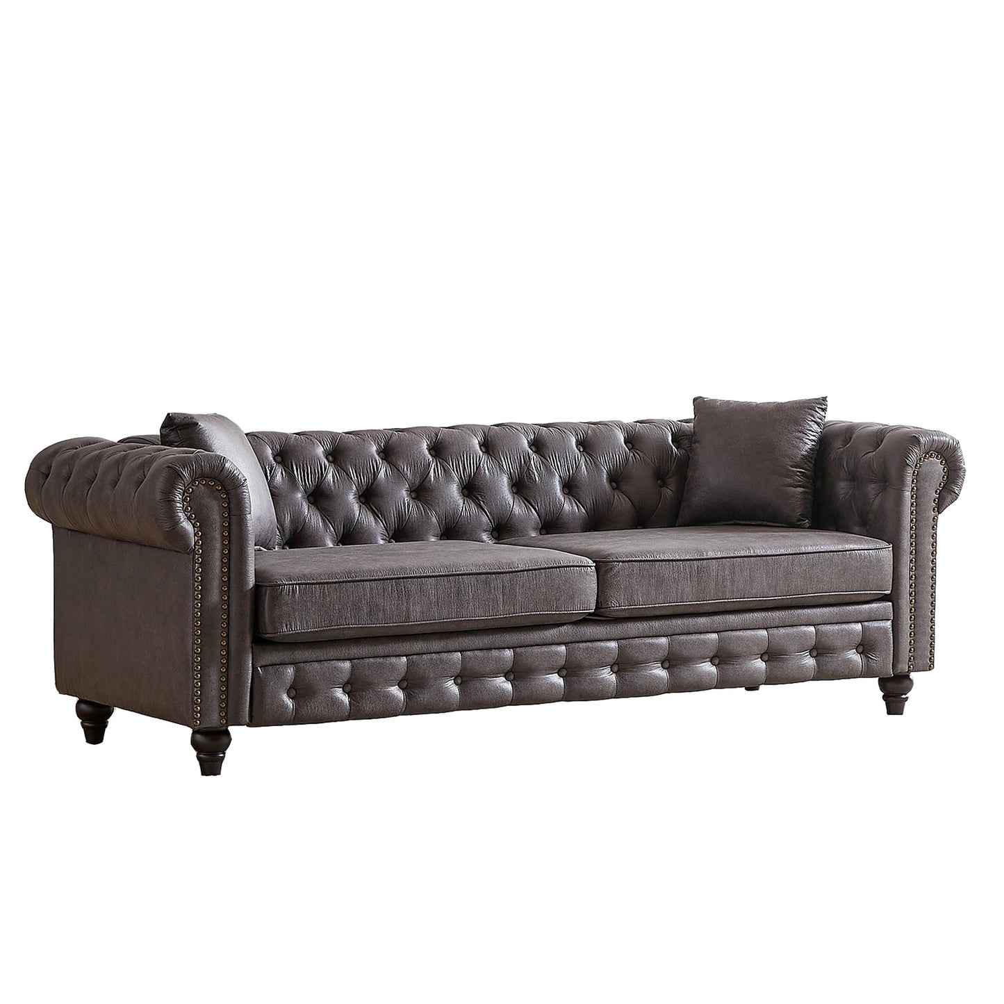 Divano Chesterfield a 3 posti in tessuto tecnico grigio